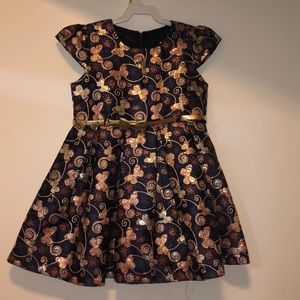 Navy blue belted dress with golden details